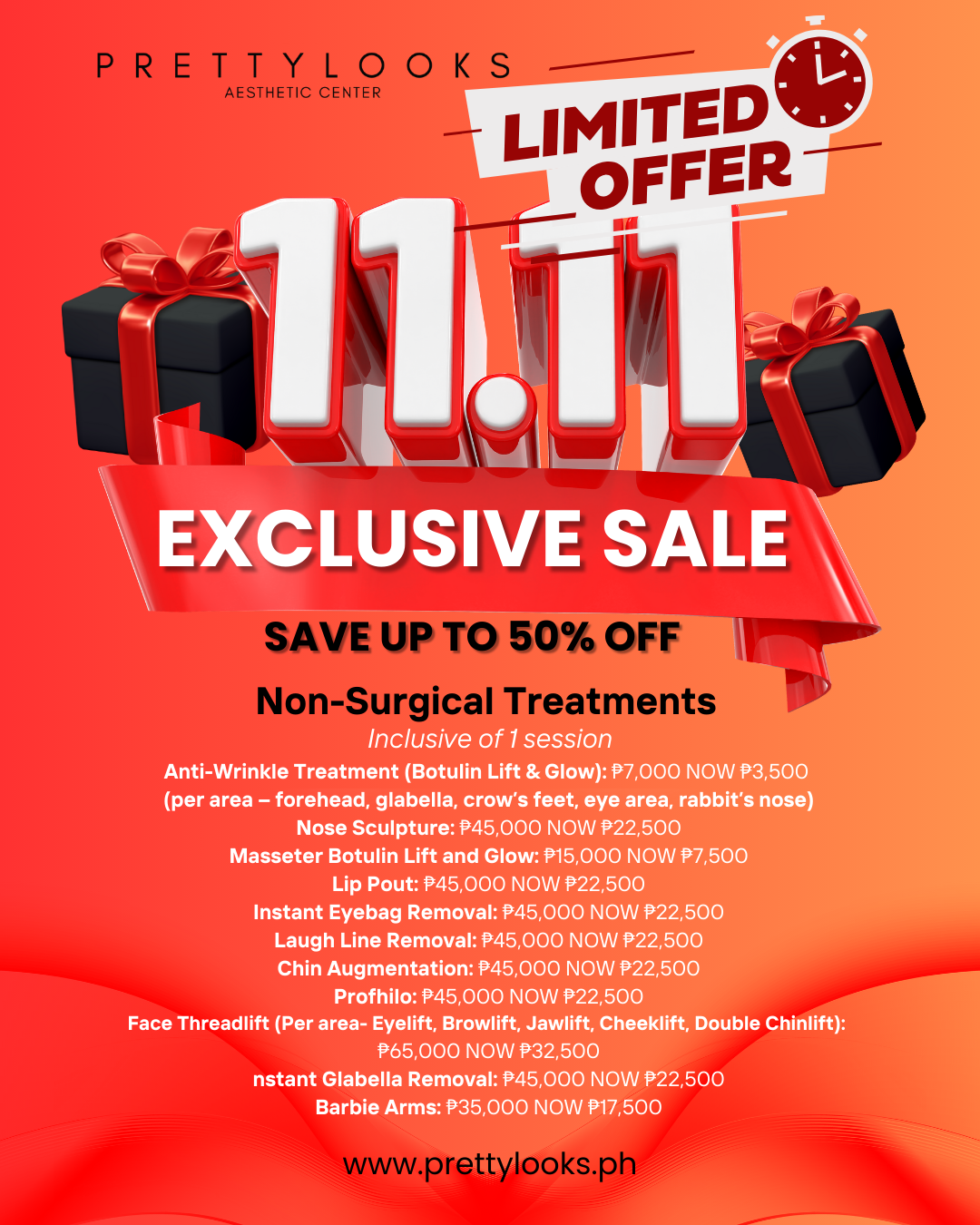 11.11 EXCLUSIVE SALE - Non-Surgical Treatments 50% OFF